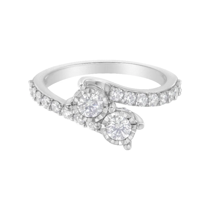 unique engagement rings -10K White Gold Two-Stone Miracle-Set Diamond Bypass Ring