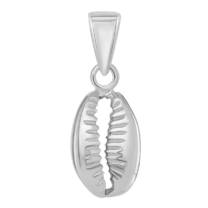 women birthstone pendant necklaces -14k White Gold Small 3D Seashell Charm Cowrie Shell Pendant