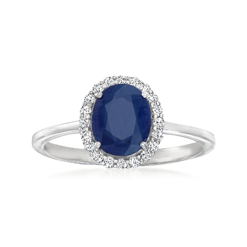 diamond wedding engagement rings -Ross-Simons Sapphire and . Diamond Halo Ring in 14kt White Gold