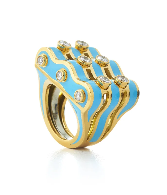 women handmade rings -Wave Ring, Light Blue Enamel