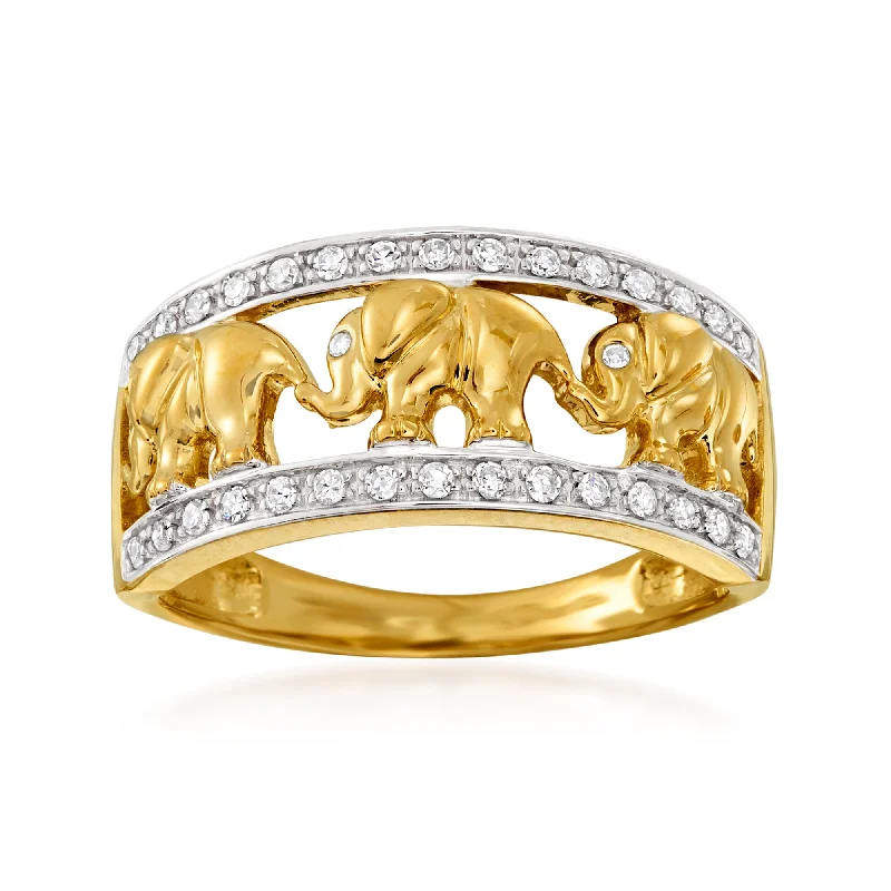 emerald and diamond engagement rings -Ross-Simons Diamond Elephant Motif Ring in 14kt Yellow Gold