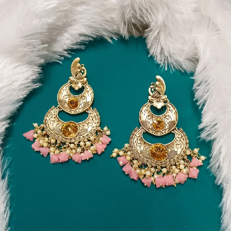 women floral stud earrings -Bhavi Crystal Stone Gold Plated Dangler Earrings