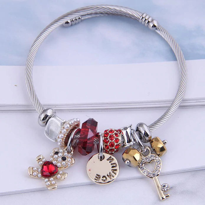 women engraved cuff bracelets -Coil Style Charm Bracelet