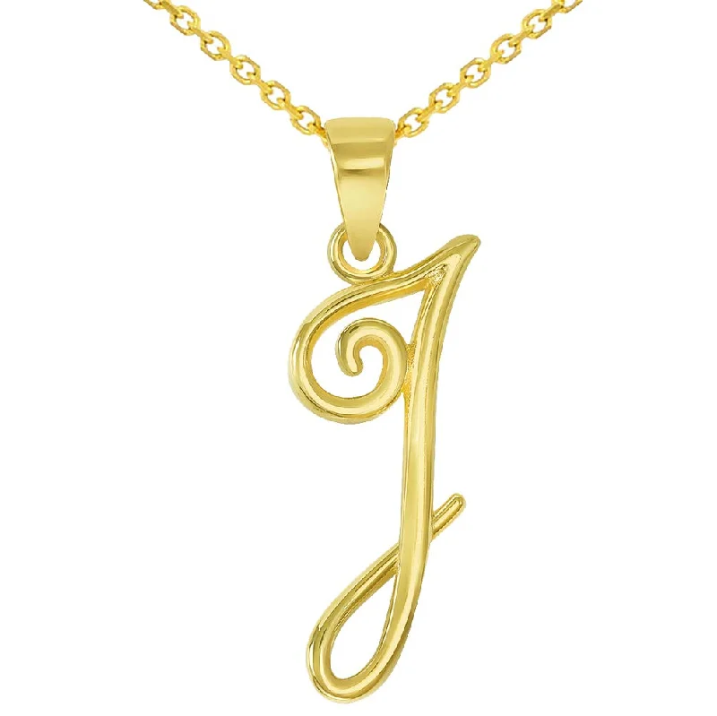 women chunky necklaces -14k Yellow Gold Elegant Script Letter I Cursive Initial Pendant Necklace