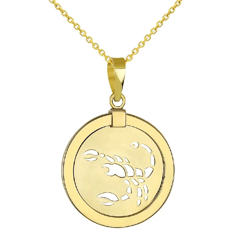 women pendant necklaces -14K Yellow Gold Reversible Round Scorpion Scorpio Zodiac Sign Pendant Necklace