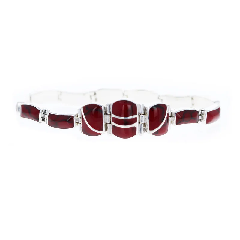 women engraved bangle bracelets -Southwest Red Link Bracelet