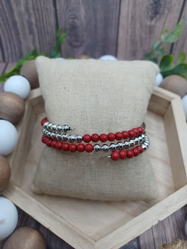 women gemstone bracelets -Red & Silver Coil Style Bracelet