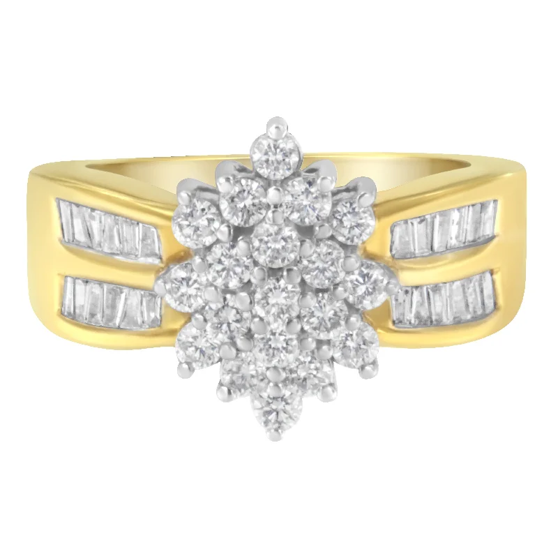 contemporary moissanite engagement rings -10K Yellow Gold 1.0 Cttw Marquise Composite Diamond Cluster Cocktail Ring