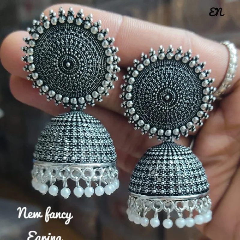 women gemstone earrings -Lucentarts Jewellery Oxidised Plated Jhumki Earrings