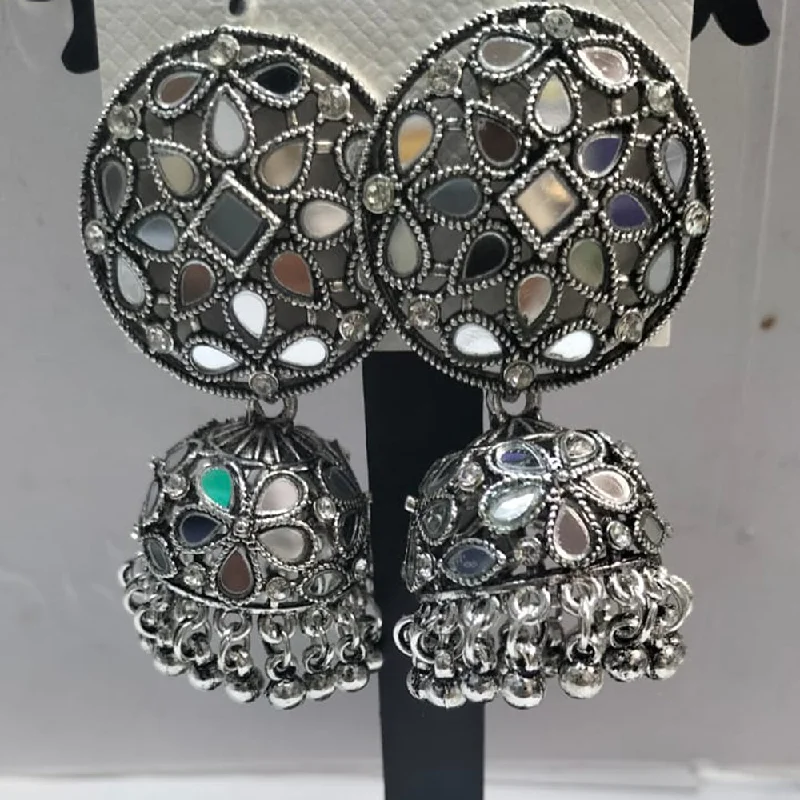 women statement hoop earrings -Manisha Jewellery Oxidised Plated Mirror Jhumki Earrings