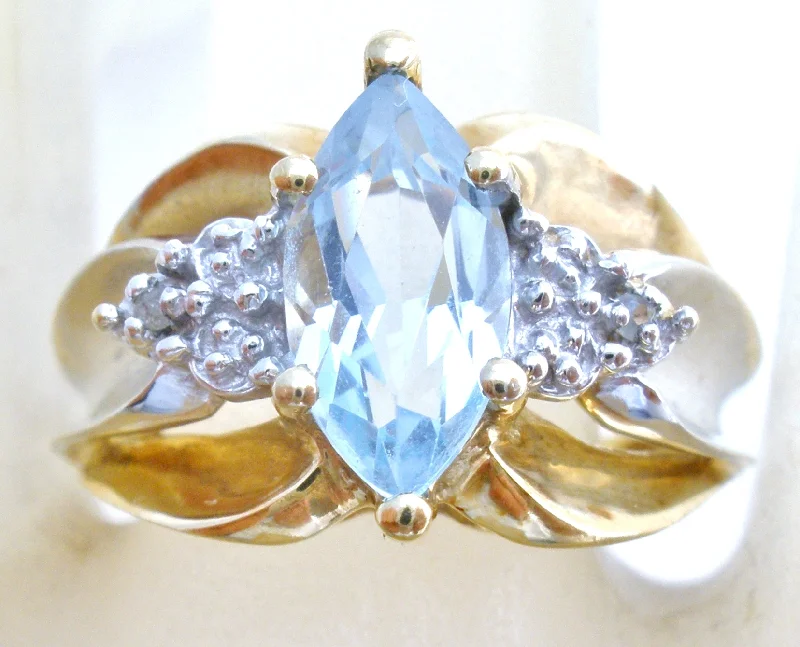 women affordable engagement rings -Blue Topaz & Diamond Ring 10K Gold Size 5