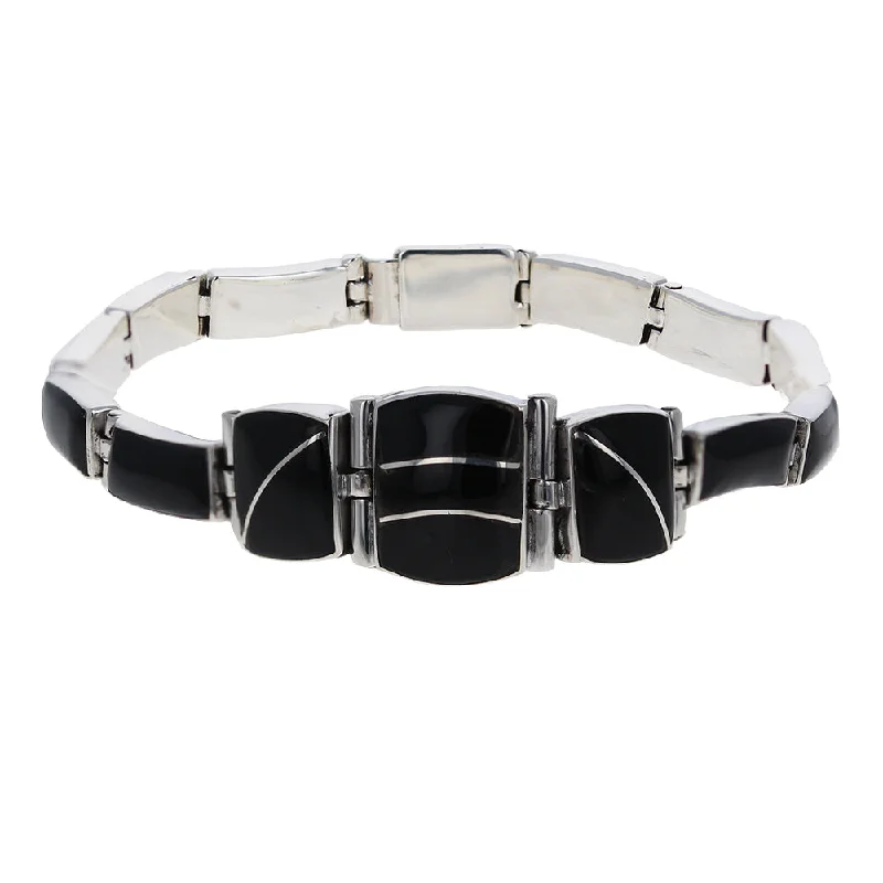 women silver cuff bracelets -Southwest Onyx Bracelet