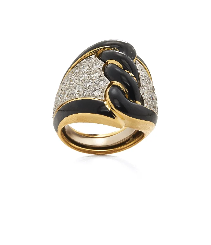 women anniversary rings -Rope Ring, Black Enamel