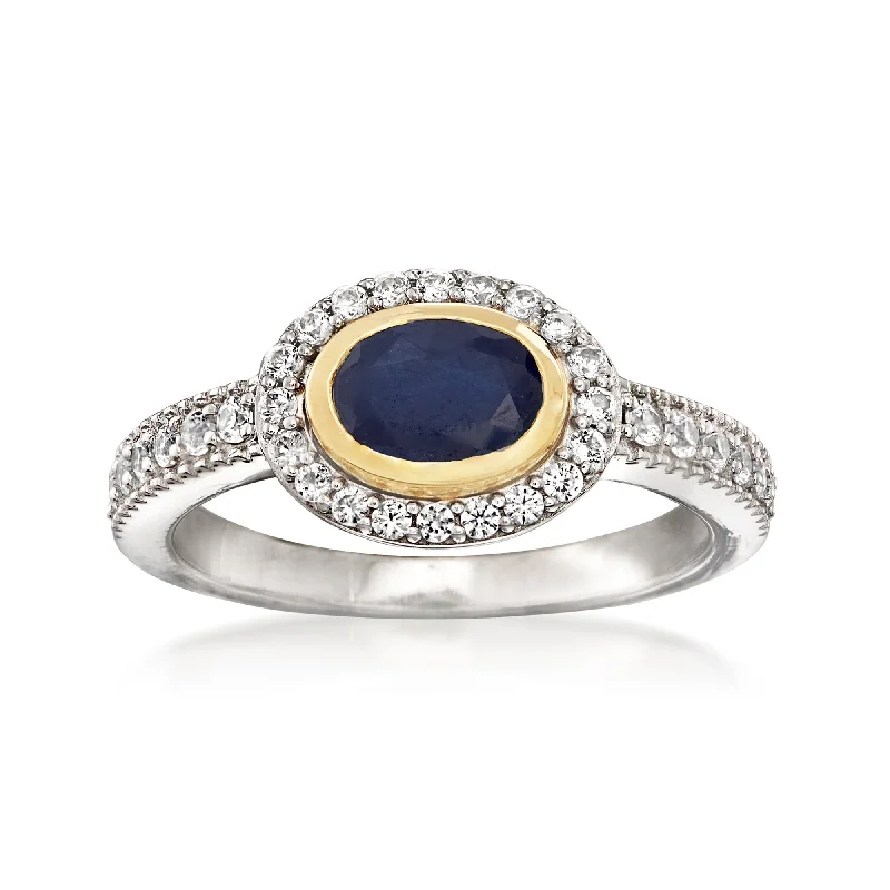 modern engagement rings -Ross-Simons Sapphire and . White Zircon Ring in Sterling Silver With 14kt Yellow Gold