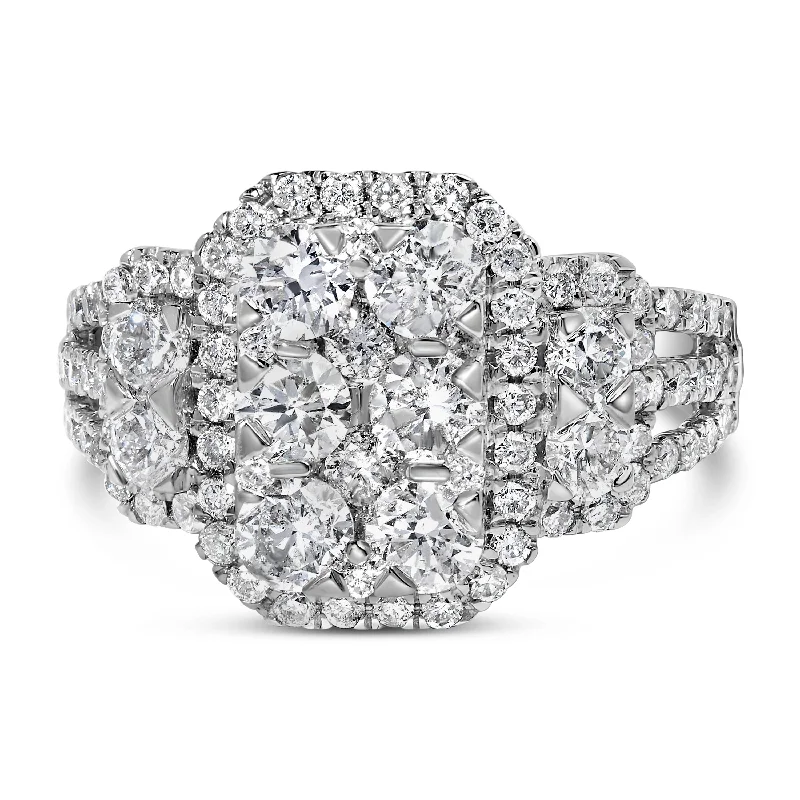 women solitaire engagement rings -14K White Gold 2 1/4 Cttw Diamond Cocktail Cluster Ring