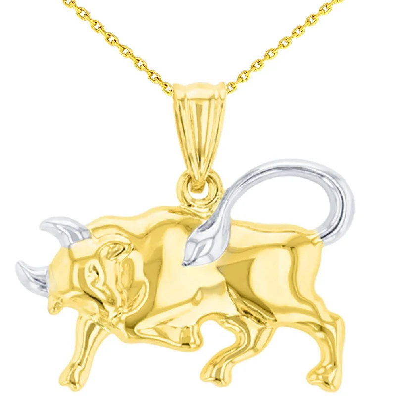 women inspirational necklaces -High Polish 14K Yellow Gold Bull Pendant Taurus Zodiac Sign Charm Necklace