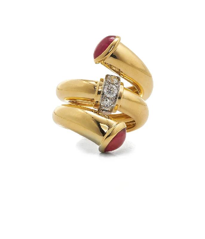 women cushion cut rings -Ruby Pipe Ring, Polished 18K Gold