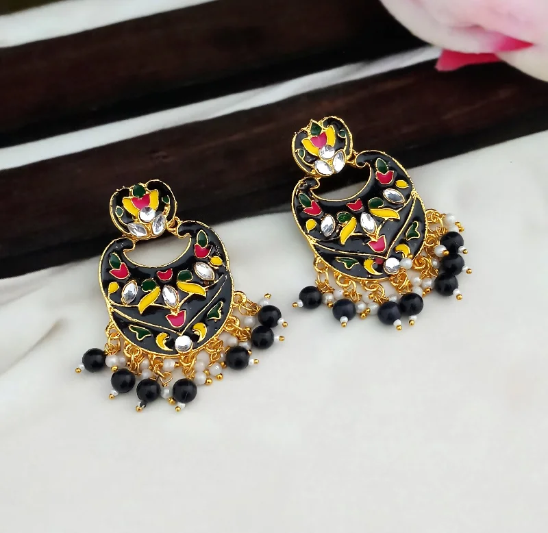 women engraved earrings -Amina Creation Gold Plated Meenakari Dangler Earrings