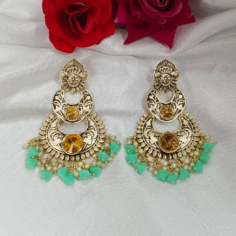 women silver earrings -Bhavi Crystal Stone Gold Plated Dangler Earrings