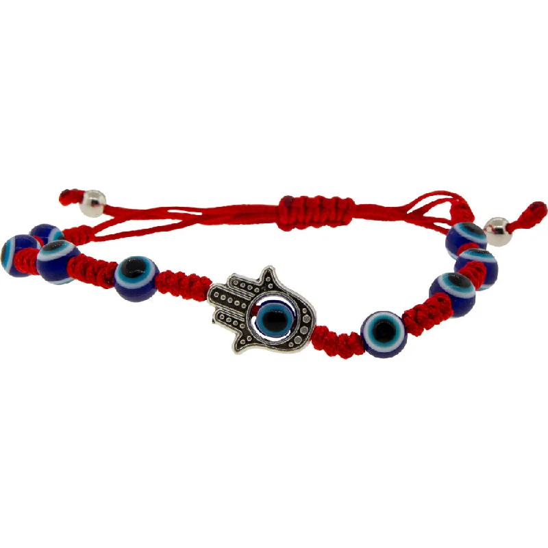 women leather bangles -Adjustable Evil Eye Bracelet - Red with Fatima Hand