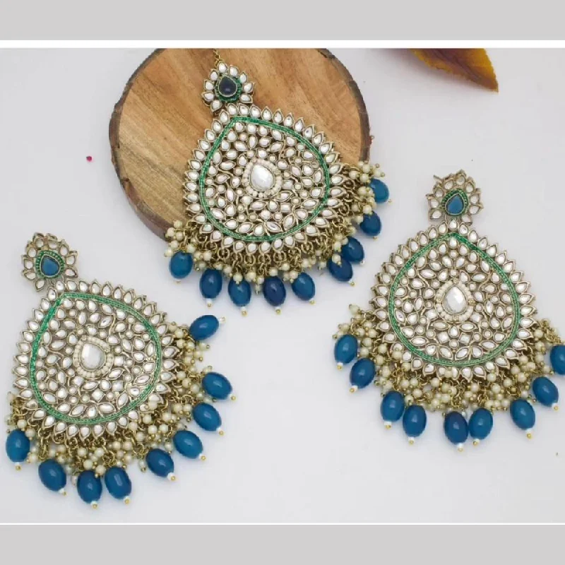 women gold-plated earrings -Shree Chamunda Jewellers Gold Plated Kundan Dangler Earrings With Maangtikka