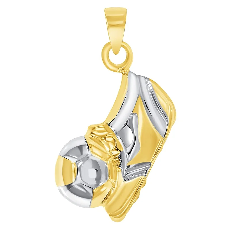 women long chain necklaces -High Polish 14k Yellow Gold 3D Soccer Shoe Kicking Ball Charm Two-Tone Football Sports Pendant