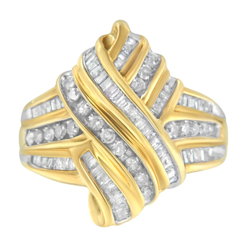 diamond halo engagement rings -10K Yellow Gold Diamond Bypass Ring