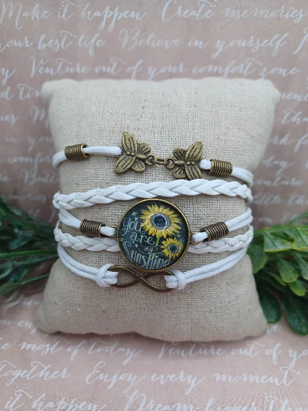 women luxury bangles -White Layered Bracelet/Anklet You are my Sunshine Bracelet w/ Butterfly Accents