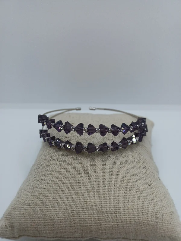 women bracelets -Purple Beaded Flexible Cuff Bracelet