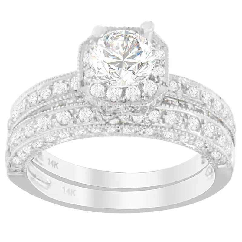 eco-friendly engagement rings -14K White Gold 1 ct. TDW Round Cut Diamond Ring