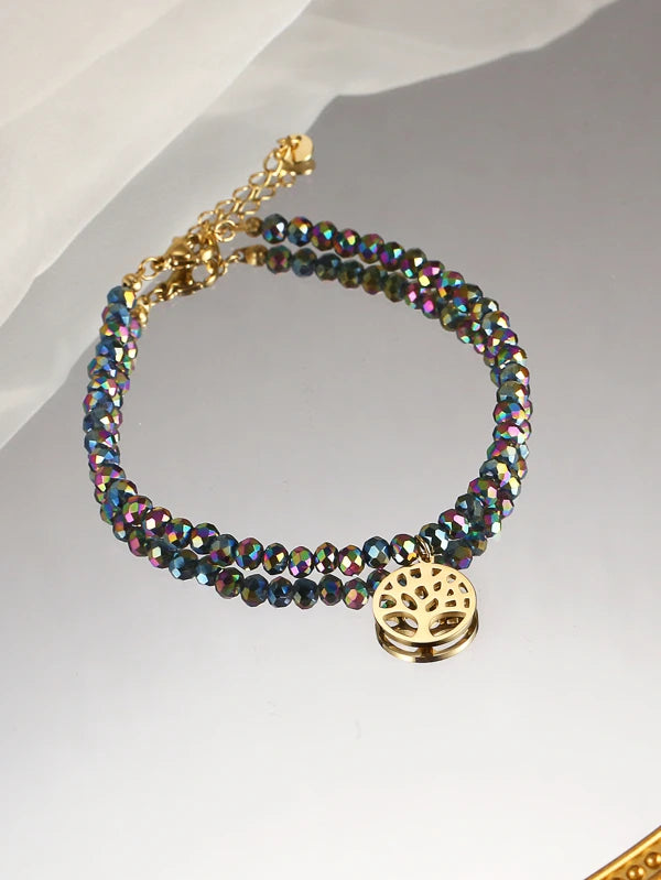 women luxury cuff bracelets -Oil Spill Beaded Tree of Life Bracelet/Anklet