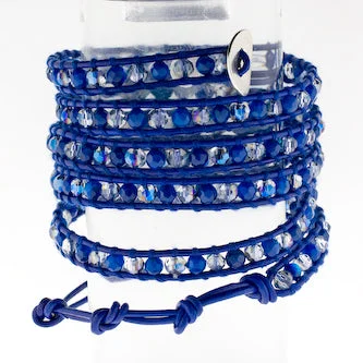 women boho bracelets -32in Blue and Clear Wrap Bracelet