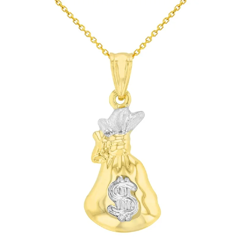 women chunky necklaces -High Polish 14K Yellow Gold 3D Money Bag Charm Pendant Necklace