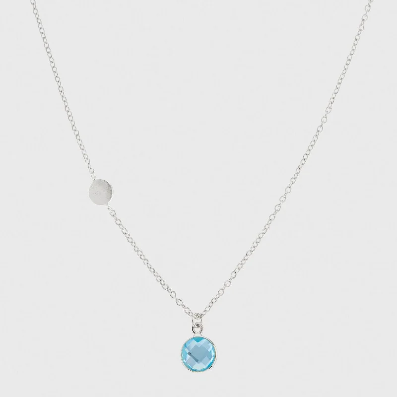 women colorful gemstone necklaces -Salina Blue Topaz & Silver Disc Necklace