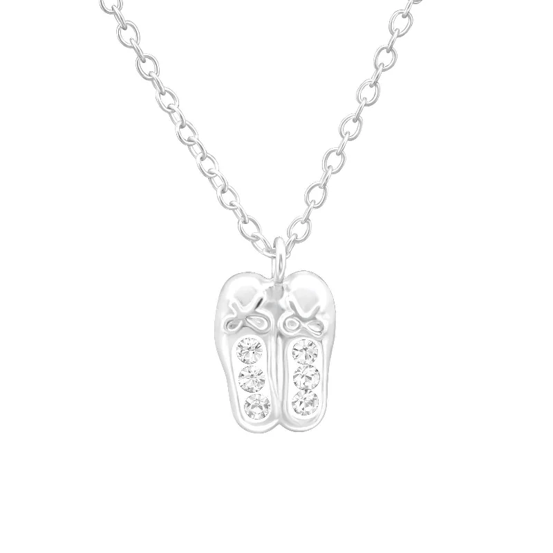 women eco-friendly necklaces -Children's Sterling Silver Crystal Ballet Shoes Pendant Necklace