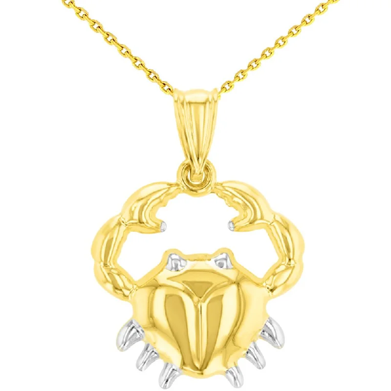 women choker necklaces -High Polish 14K Yellow Gold Cancer Zodiac Sign Pendant Crab Charm with Chain Necklace