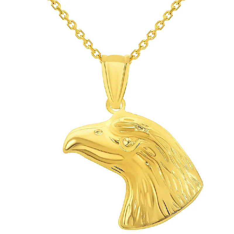 women heart-shaped pendant necklaces -14k Yellow Gold Polished 3D Bald Eagle Head Animal Pendant Necklace