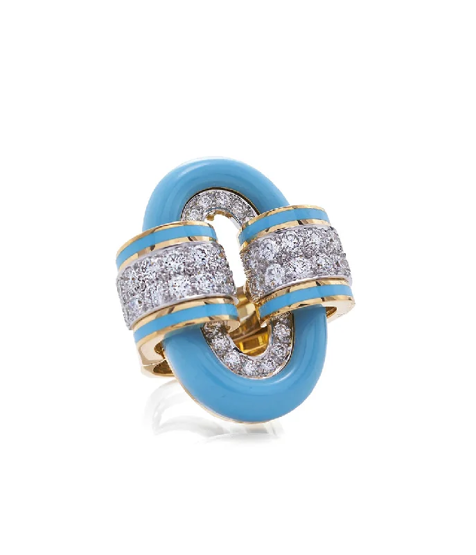 women cushion diamond rings -Oval Buckle Ring, Light Blue Enamel