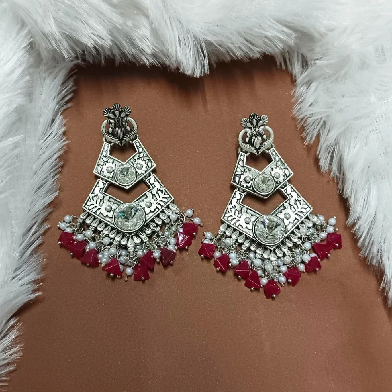 women long drop earrings -Bhavi Crystal Stone Silver Plated Dangler Earrings