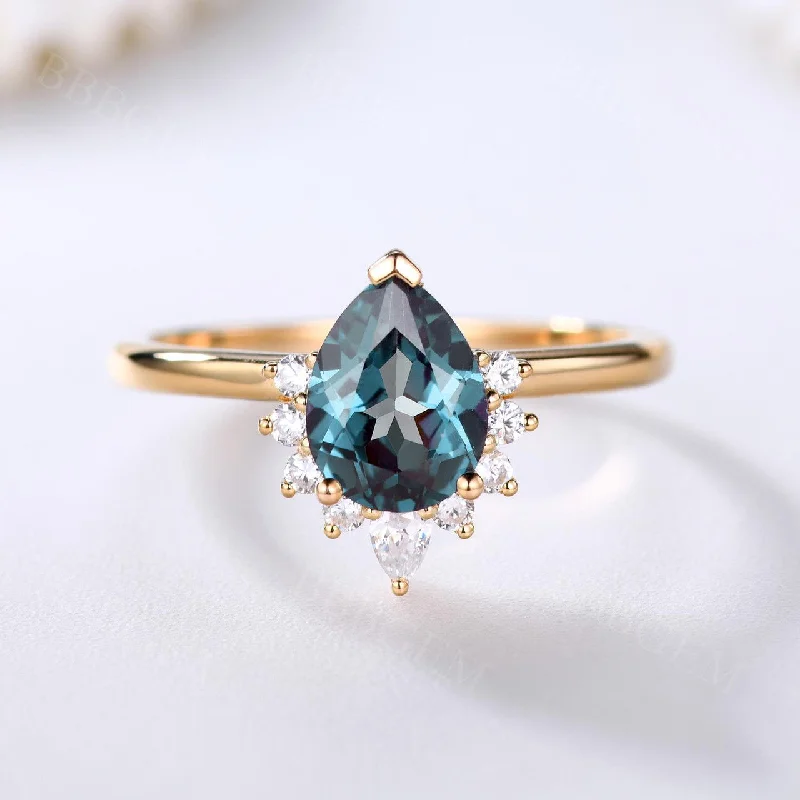 cushion cut engagement rings -Yellow Gold Alexandrite Moissanite Engagement Ring Color-changing  Stone Plain Gold Band