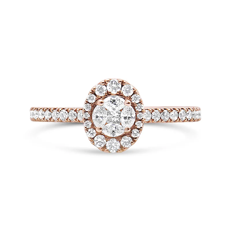 engagement rings with colored stones -18K Rose Gold 1/2 Cttw Composite Marquise Composite Diamond Oval Shaped Halo Engagement Ring