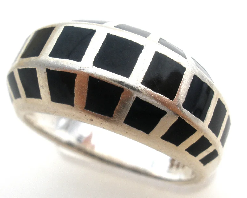 women wedding rings -Black Onyx Sterling Silver Ring Size 8 Vintage