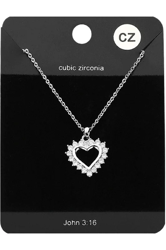 women statement silver necklaces -Clear CZ Paved Open Heart Pendant Necklace