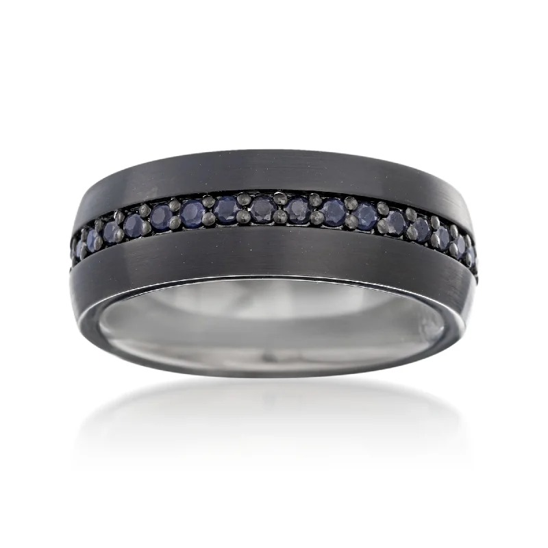 luxury engagement rings -Ross-Simons Men's Black Sapphire Eternity Wedding Ring in Tungsten Carbide