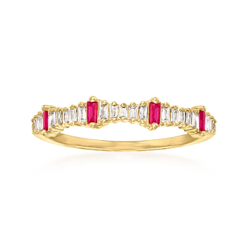 double band engagement rings -Ross-Simons Diamond and . Ruby Stackable Ring in 14kt Yellow Gold