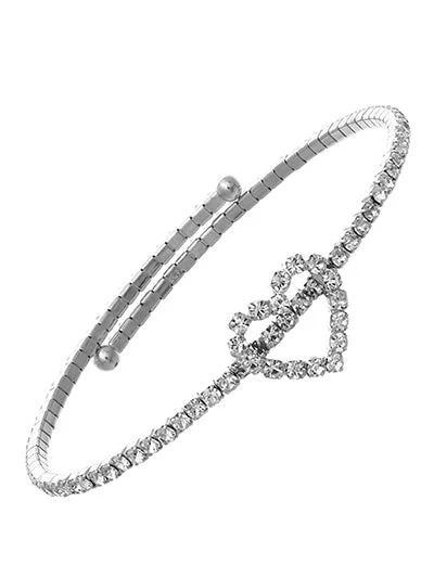 women minimalist bracelets -Silver Rhinestone Heart Coil Style Bracelet