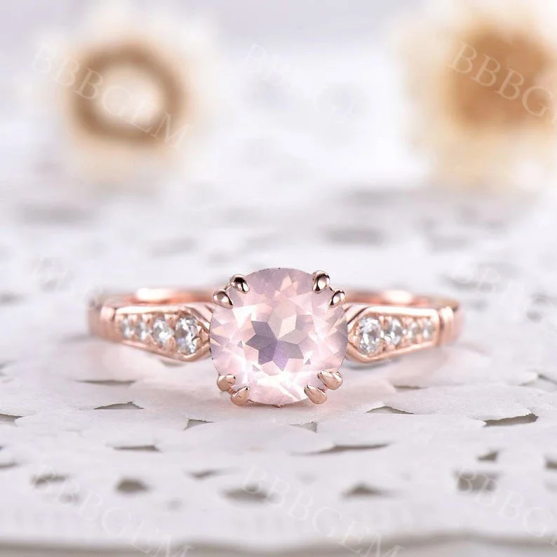 luxury solitaire engagement rings -Dainty Round Cut Rose Quartz Engagement Ring 1.2CT Rose Gold