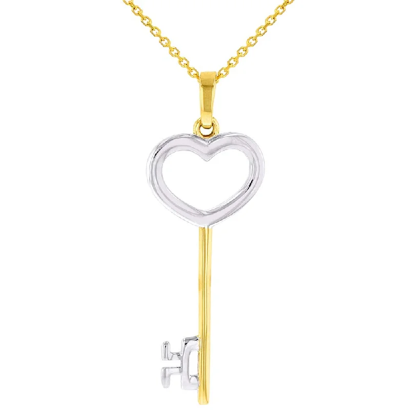 women infinity loop necklaces -Solid 14K Yellow Gold Open Key to My Heart Love Pendant Necklace