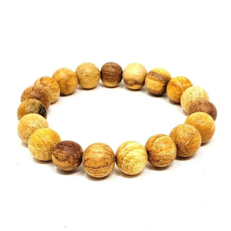 women adjustable charm bracelets -10 mm Elastic Bracelet Round Beads - Palo Santo