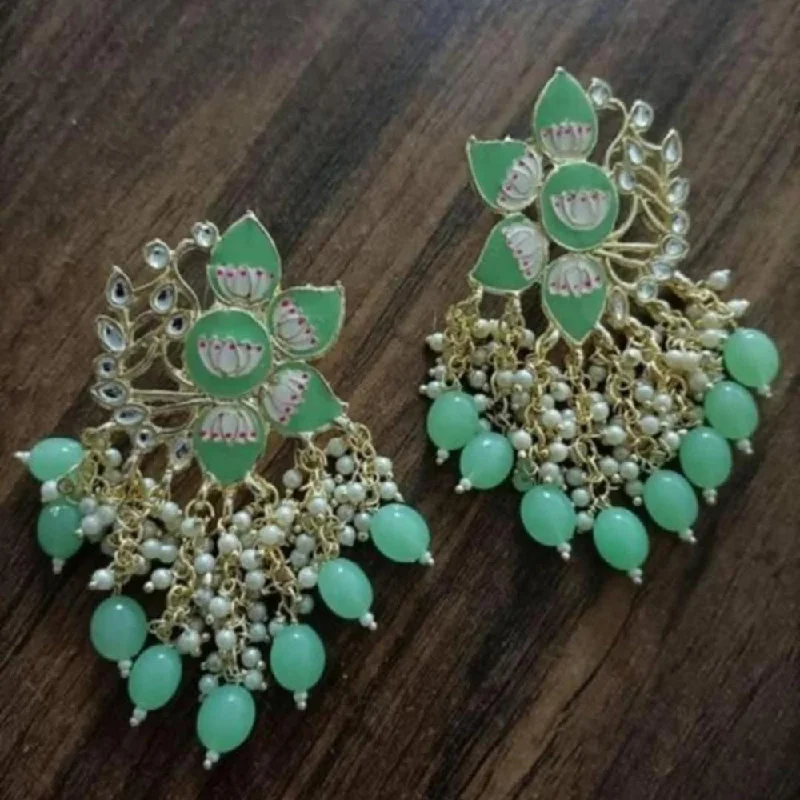 women diamond earrings -Lucentarts Jewellery Gold Plated Meenakari Dangler Earrings